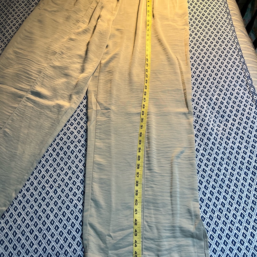 Satin Wide Leg Pull-On Pants in Light Gray XXL pockets Flowy Dressy Office - Picture 6 of 8